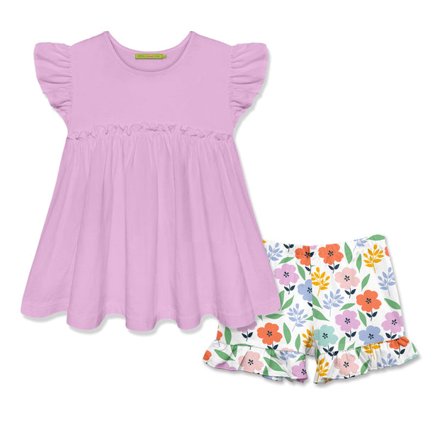 Kids Lilac Baby-Doll Top & Fiesta Floral Shorts