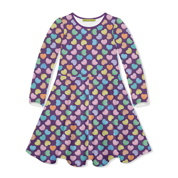 Kids Purple Candy Hearts Yoke A-Line Dress