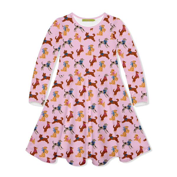 Kids Pink Puppies'n Bows Yoke A-Line Dress