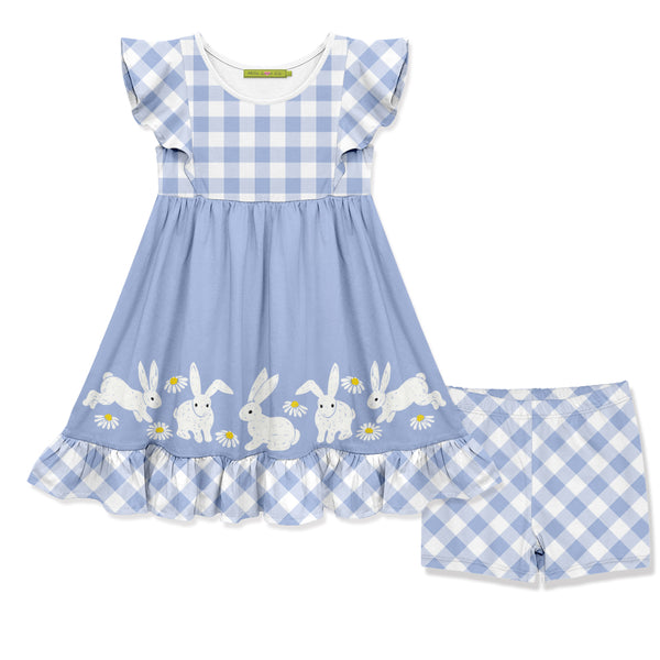 Millie Loves Lily Female Easter Bunny Border Angel-Sleeve Dress & Gingham Shorts