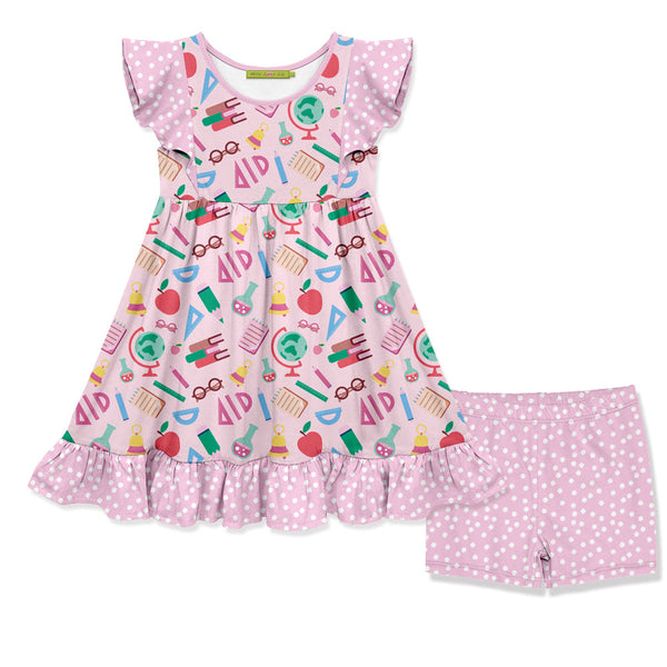 Kids Pink BTS Accessories Angel-Sleeve Dress & Shorts