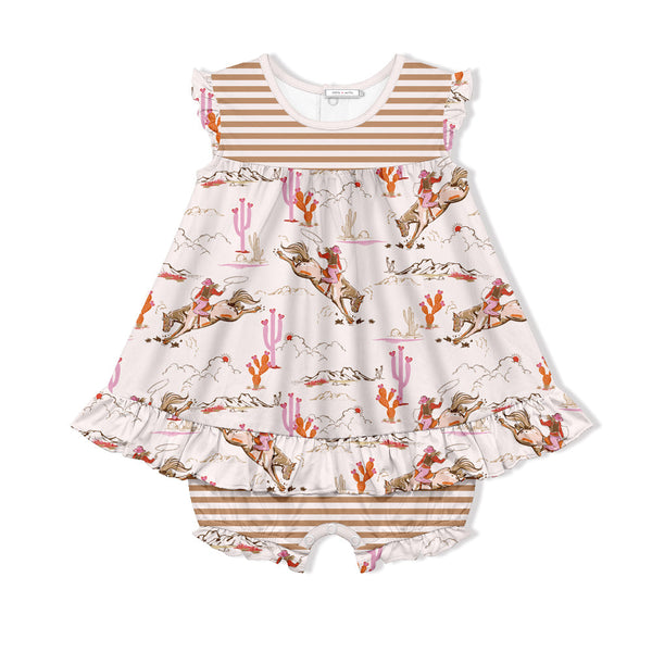 Kids Light Pink Rodeo Girl Skirted Bubble Romper