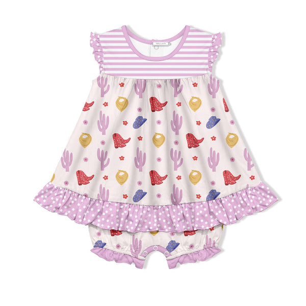 Kids Pale Pink Western Cactus Skirted Bubble Romper