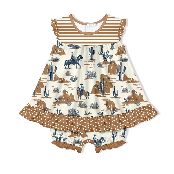 Kids Cream Western Frontier Skirted Bubble Romper