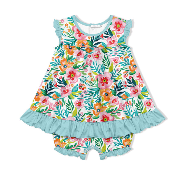 Kids Mint Floral Skirted Bubble Romper