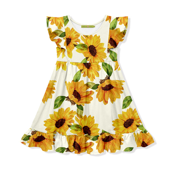 Cream & Marigold Sunflower Angel-Sleeve Dress