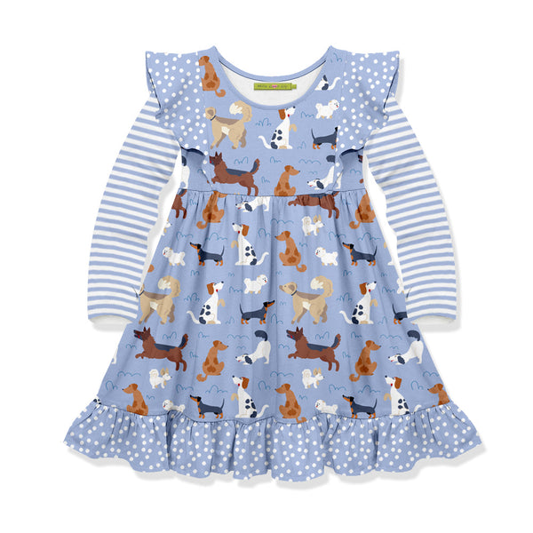 Kids Periwinkle Dog Park Angel-Sleeve Dress