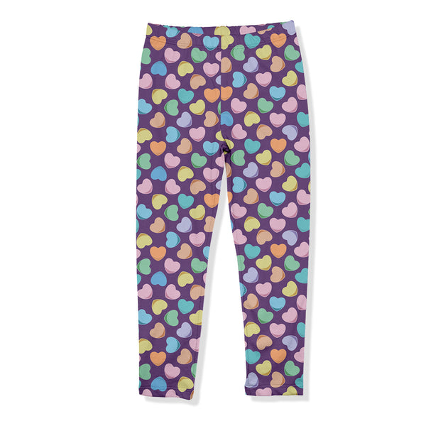 Kids Purple Candy Hearts Leggings