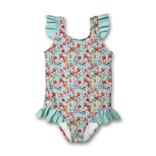 Kids Mint Flowering Ruffle-Accent One-Piece