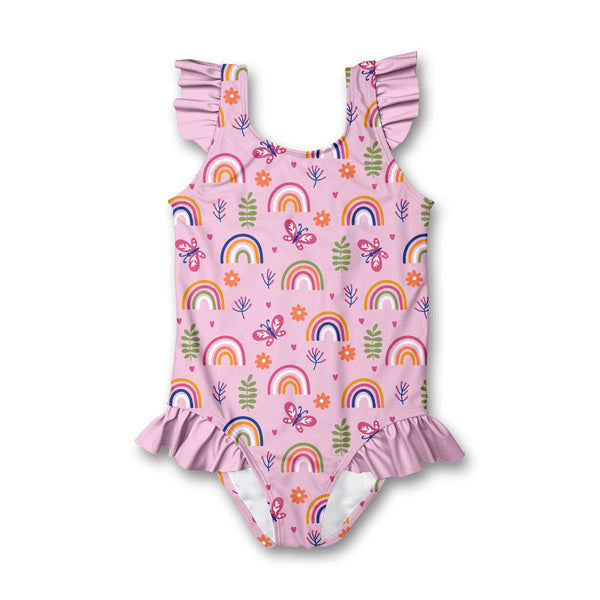 Kids Pink Rainbow Garden Ruffle-Accent One-Piece