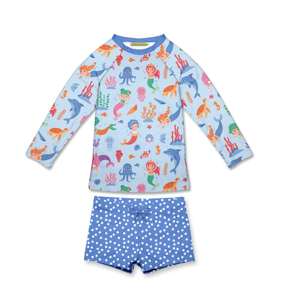 Kids Periwinkle Mermaid Sea Long-Sleeve Rashguard Set