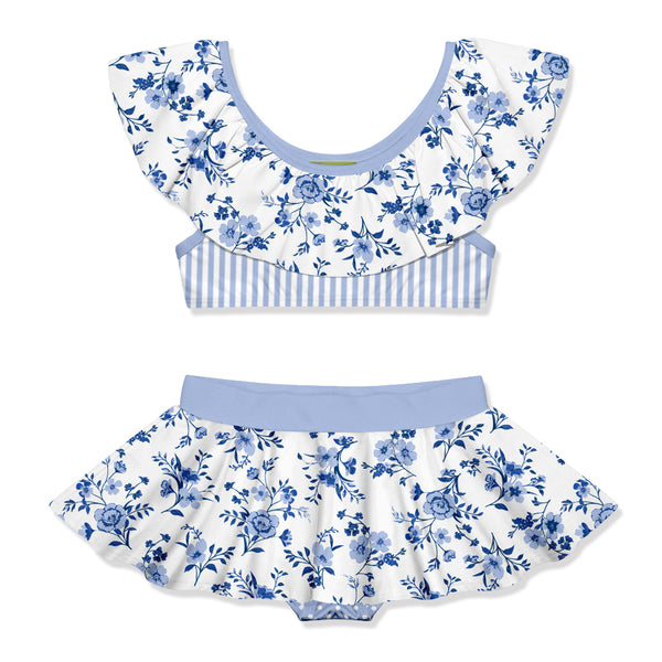 Periwinkle Small Flower Ruffle-Accent Tankini