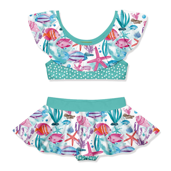 Turquoise Underwater Ruffle-Accent Tankini