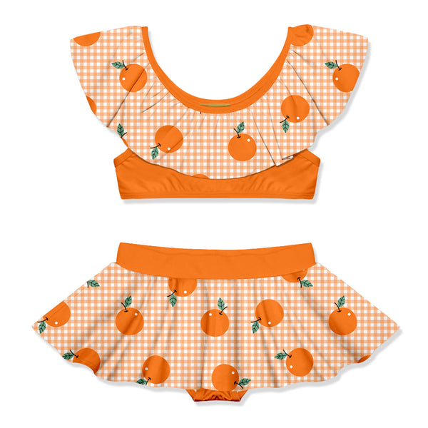 Millie Loves Lily Girls Orange Gingham Check 2 PC Ruffle Swimsuit