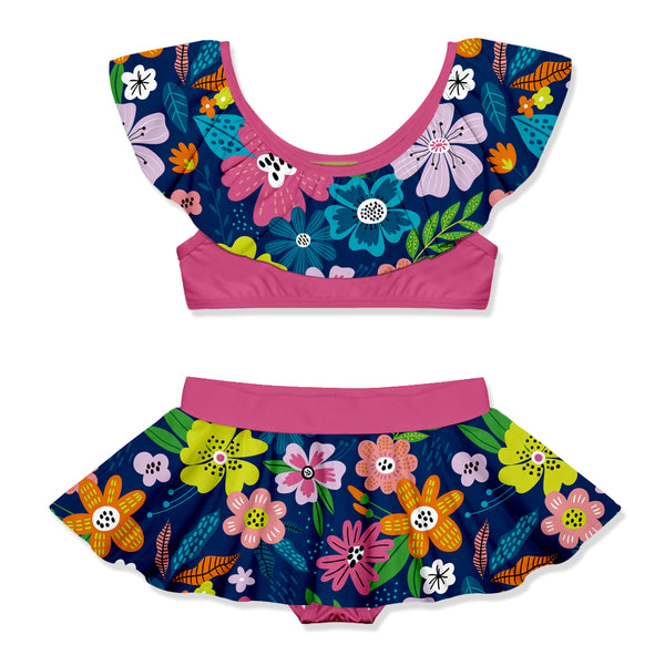 Millie Loves Lily Girls Navy Adele Floral 2 PC Ruffle Swimsuit