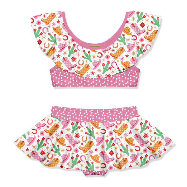 Kids White Western Style Skirty 2-PC