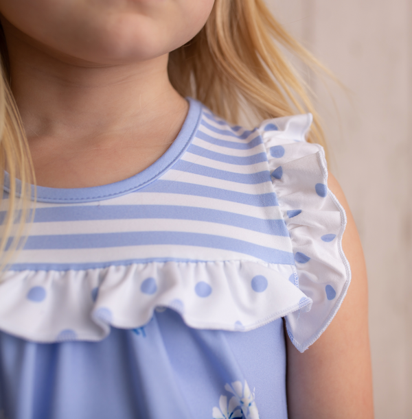 Periwinkle & White Flower Girl Sleeveless Top & Shorts