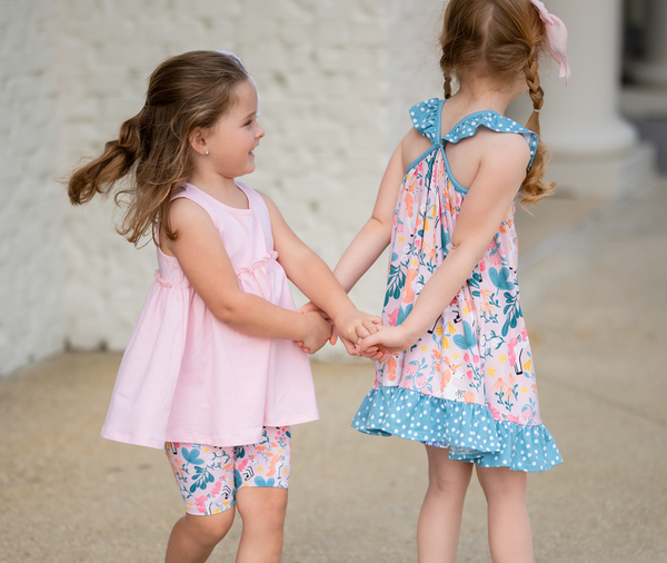 Light Peach & Nile Blue Diminika Unicorn Ruffle-Hem Yoke Dress