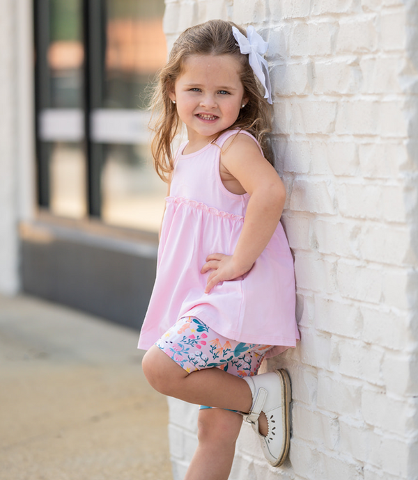 Light Pink Sleeveless Ruffle Babydoll Top & Diminika Unicorn Bike Shorts