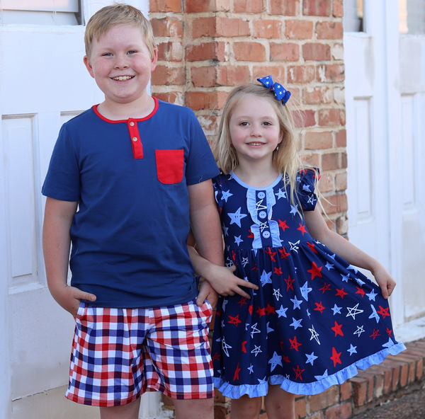 Navy Pocket Henley & Americana Check Pocket Shorts