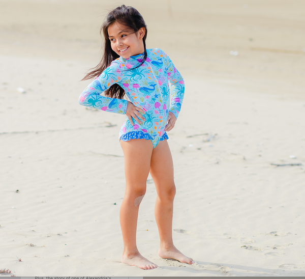 Ice Blue Sea Creatures Ruffle-Accent One-Piece Rashguard
