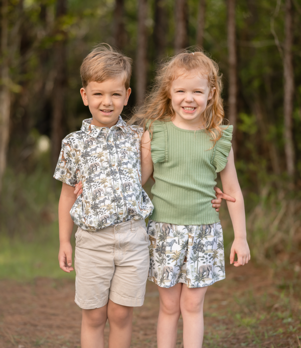Loden Frost Ribbed Ruffle Sleeveless Top & Safari Scene Skort
