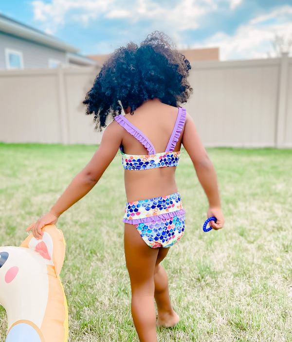 Purple Mermaid-Scale Ruffle Tankini