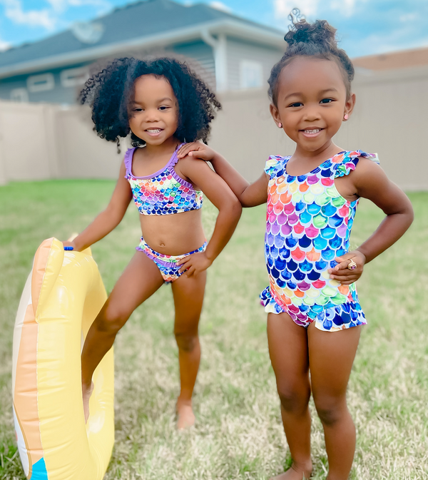 Purple Mermaid-Scale Ruffle Tankini