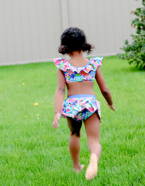 Mint Kitten Floral Ruffle-Neck Skirted 2-pc