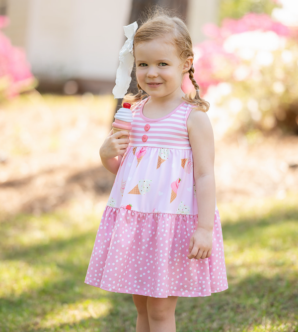 Pink Ice Cream Cone Tiered Sleeveless Dress