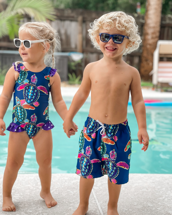 Navy Water Turtle Swim Trunks