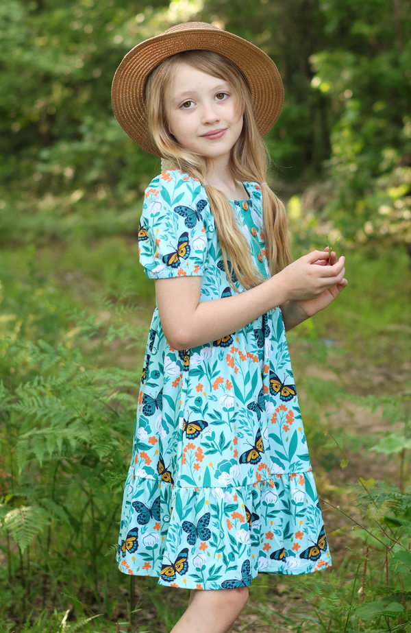 Mint Butterfly Betty Ruffle-Hem A-Line Dress