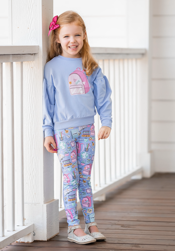 Periwinkle Crewneck Sweatshirt & School Supplies Leggings