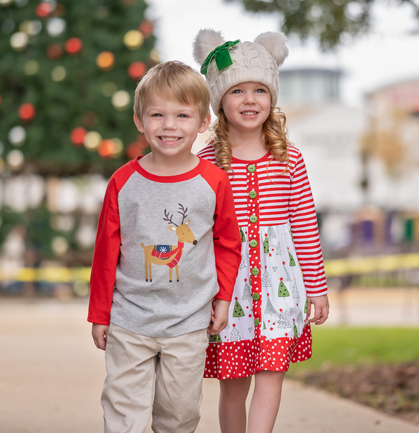 White & Red Christmas Tree Forest Long-Sleeve A-Line Dress