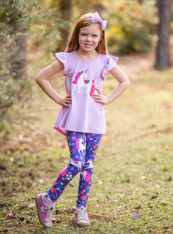 Millie Loves Lily Girls Lilac Unicorn Top & Legging Set