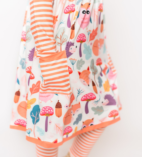 Millie Loves Lily Girls Orange Woodland Owl 2 Pocket Dress & Legging Set