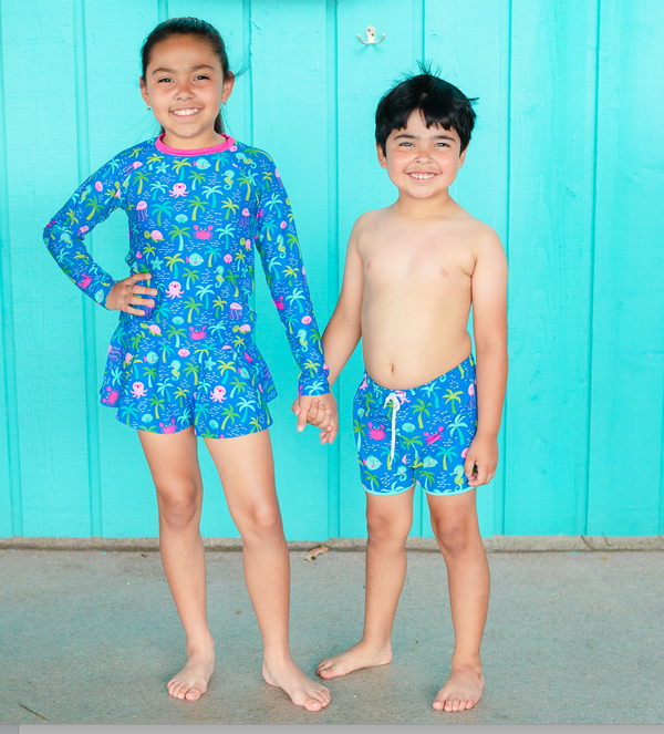 Blue Paradise Island Swim Shorties
