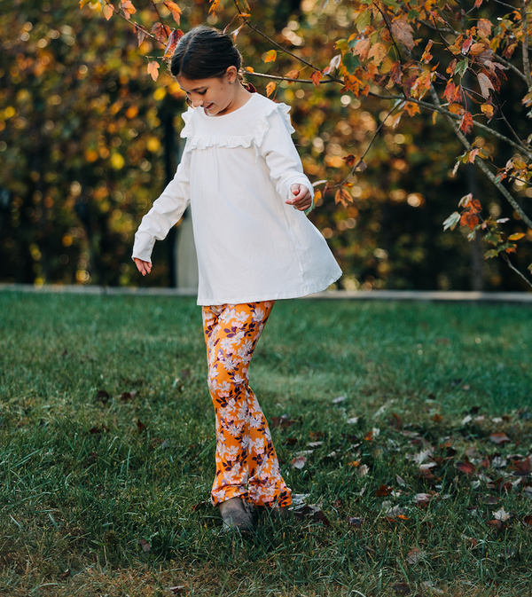 Millie Loves Lily Cream Ruffle Top & Floral Flared Legging Set, Big Girl