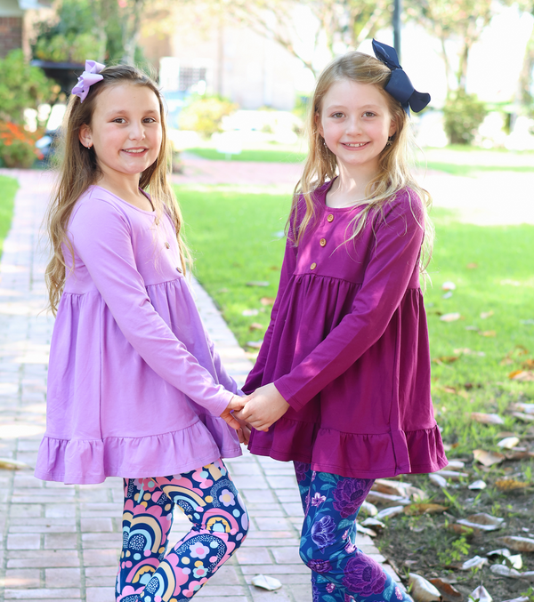 Millie Loves Lily Plum & Purple Long Sleeve Tops & Leggings Set