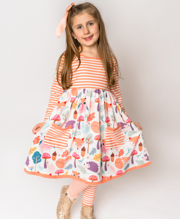 Millie Loves Lily Girls Orange Woodland Owl 2 Pocket Dress & Legging Set
