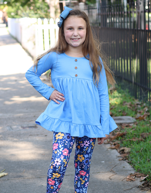 Millie Loves Lily Blue Iris & Blue Long Sleeve Tops & Leggings Set
