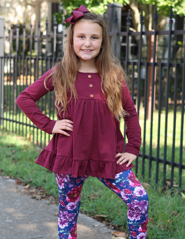 Millie Loves Lily Nile Blue & Plum Long Sleeve Tops & Leggings Set