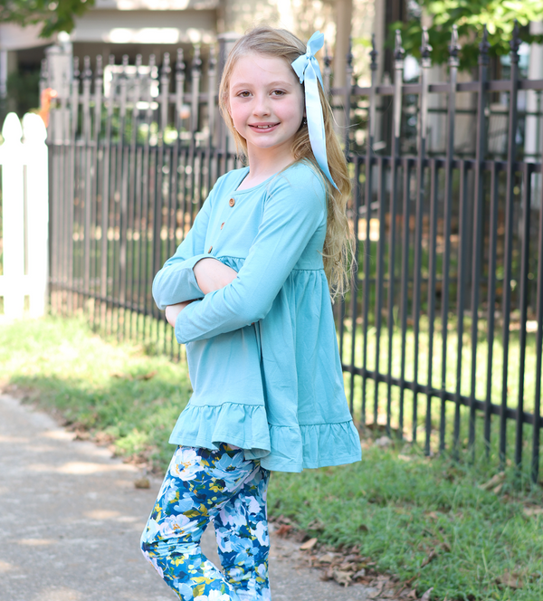 Millie Loves Lily Nile Blue & Plum Long Sleeve Tops & Leggings Set
