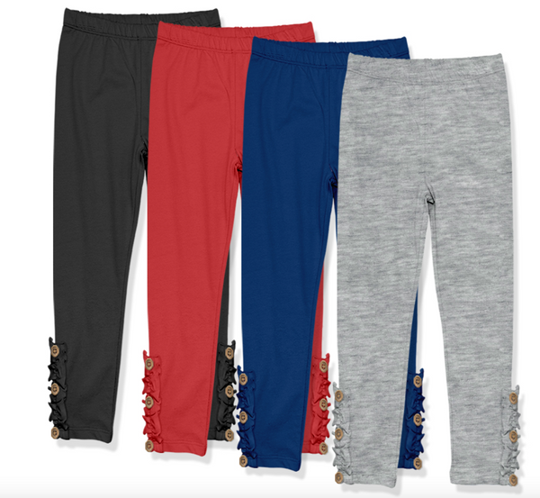 Millie Loves Lily Girls Solid Ruffle Legging Set with Button Accent