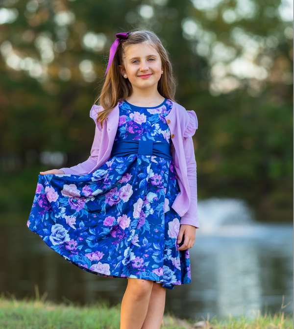 Millie Loves Lily Girls' Purple Floral Dress and Cardigan Set