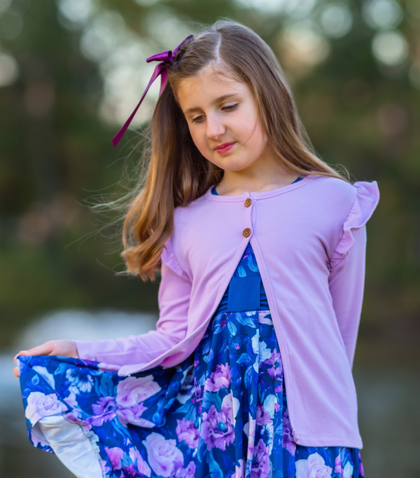 Millie Loves Lily Girls' Purple Floral Dress and Cardigan Set