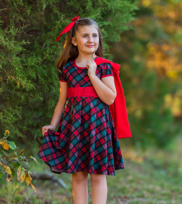 Millie Loves Lily Girls' Red Plaid Dress and Cardigan Set