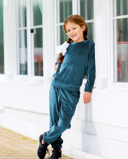 Millie Love Lily Girls' Teal Rib Velour Jogger Set