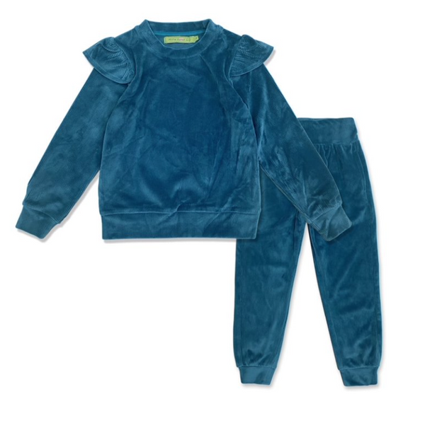 Millie Love Lily Girls' Teal Rib Velour Jogger Set