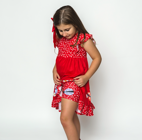 Millie Loves Lily Girls Red Ladybug Border Print Dress & Shorts Set